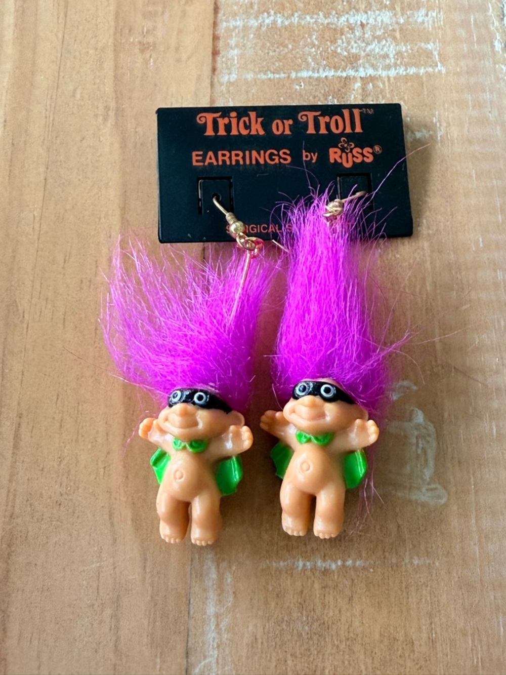 NEW TROLL Halloween Trick Or Troll Earrings By RUSS Mask Cape Purple Hair